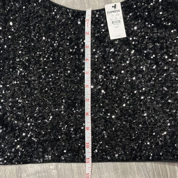 NWT Express Black Sequin Short Sleeve Crop Top - Picture 7 of 7